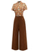 [Pre-Sale] Orange 1970s Daisy Corduroy Patchwork Tie Neck Jumpsuit