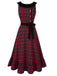 [Pre-Sale] Red 1940s Scottish Plaid Velvet Patchwork Ruffled Dress