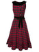 [Pre-Sale] Red 1940s Scottish Plaid Velvet Patchwork Ruffled Dress