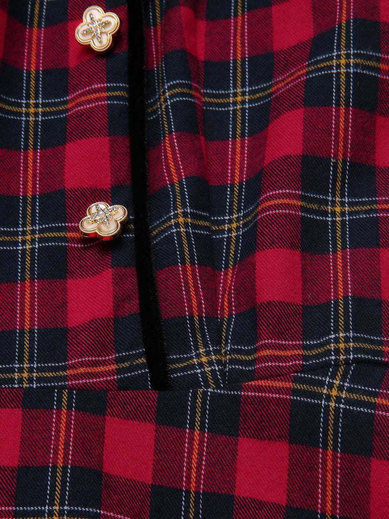 [Pre-Sale] Red 1940s Scottish Plaid Velvet Patchwork Ruffled Dress