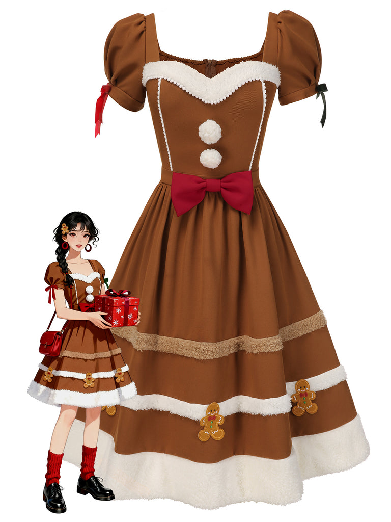 [Pre-Sale] Turmeric 1950s Gingerbread Man Plush Trim Dress