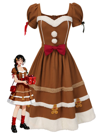 [Pre-Sale] Turmeric 1950s Gingerbread Man Plush Trim Dress