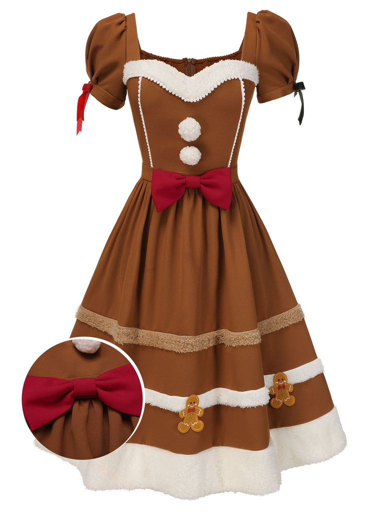 [Pre-Sale] Turmeric 1950s Gingerbread Man Plush Trim Dress