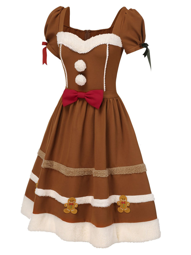 [Pre-Sale] Turmeric 1950s Gingerbread Man Plush Trim Dress