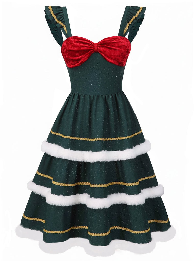 [Pre-Sale] Green 1950s Bow Glitter Frayed Edge Cake Dress