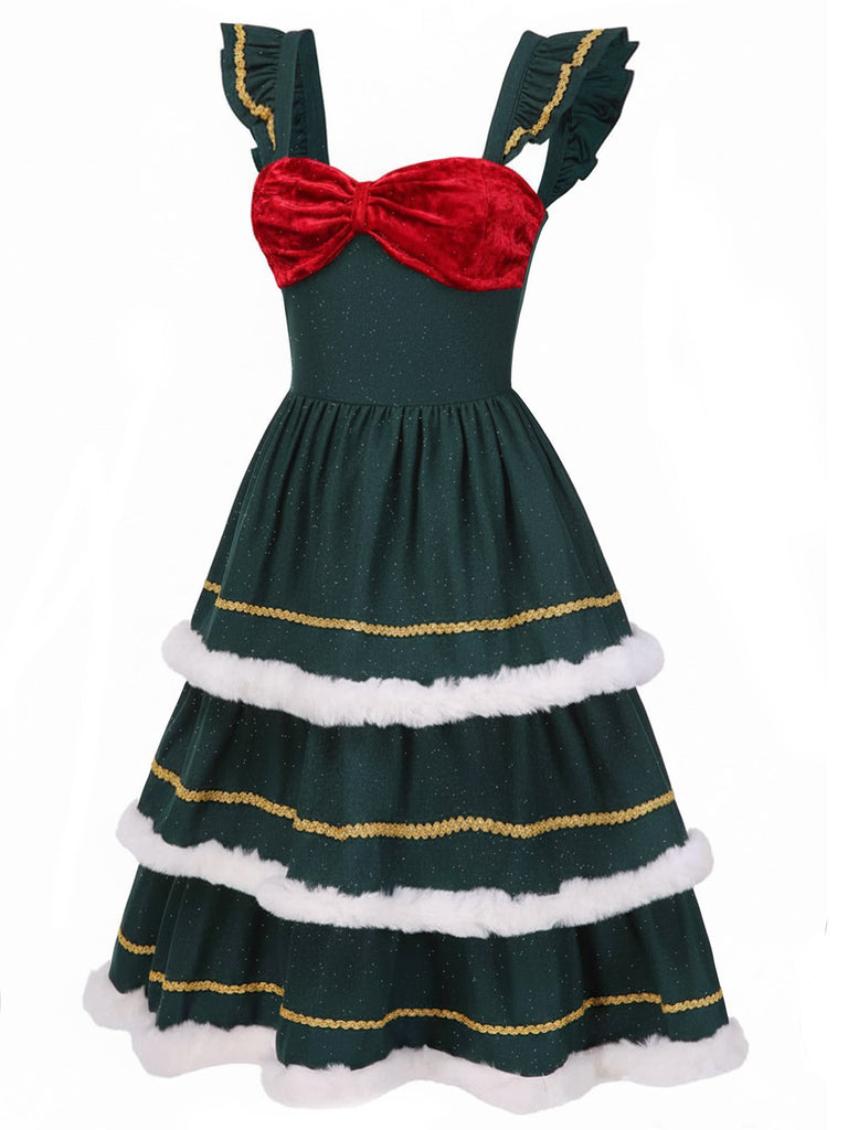 [Pre-Sale] Green 1950s Bow Glitter Frayed Edge Cake Dress