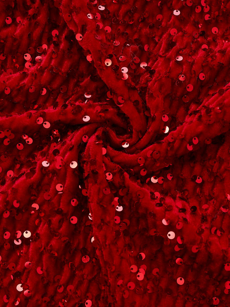 [Pre-Sale] 2PCS Red 1970s Velvet Sequin Faux Fur Trim Dress & Shawl