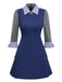 [Pre-Sale] Blue 1960s Plaid Lapel Patchwork Pleated Dress