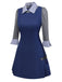 [Pre-Sale] Blue 1960s Plaid Lapel Patchwork Pleated Dress