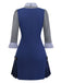 [Pre-Sale] Blue 1960s Plaid Lapel Patchwork Pleated Dress