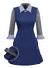 [Pre-Sale] Blue 1960s Plaid Lapel Patchwork Pleated Dress