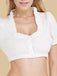 White 1950s Solid Ruched Square Neck Puff Crop Blouse