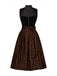 Brown 1950s Crochet Velvelt Dress & Satin Pleated Apron