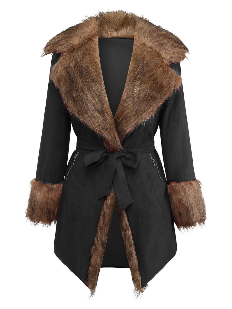 1950s Faux Fur Collar Lapel Belt Coat