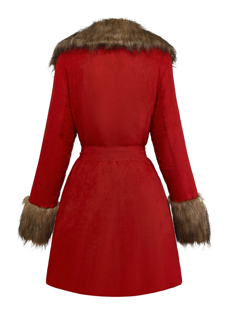 1950s Faux Fur Collar Lapel Belt Coat