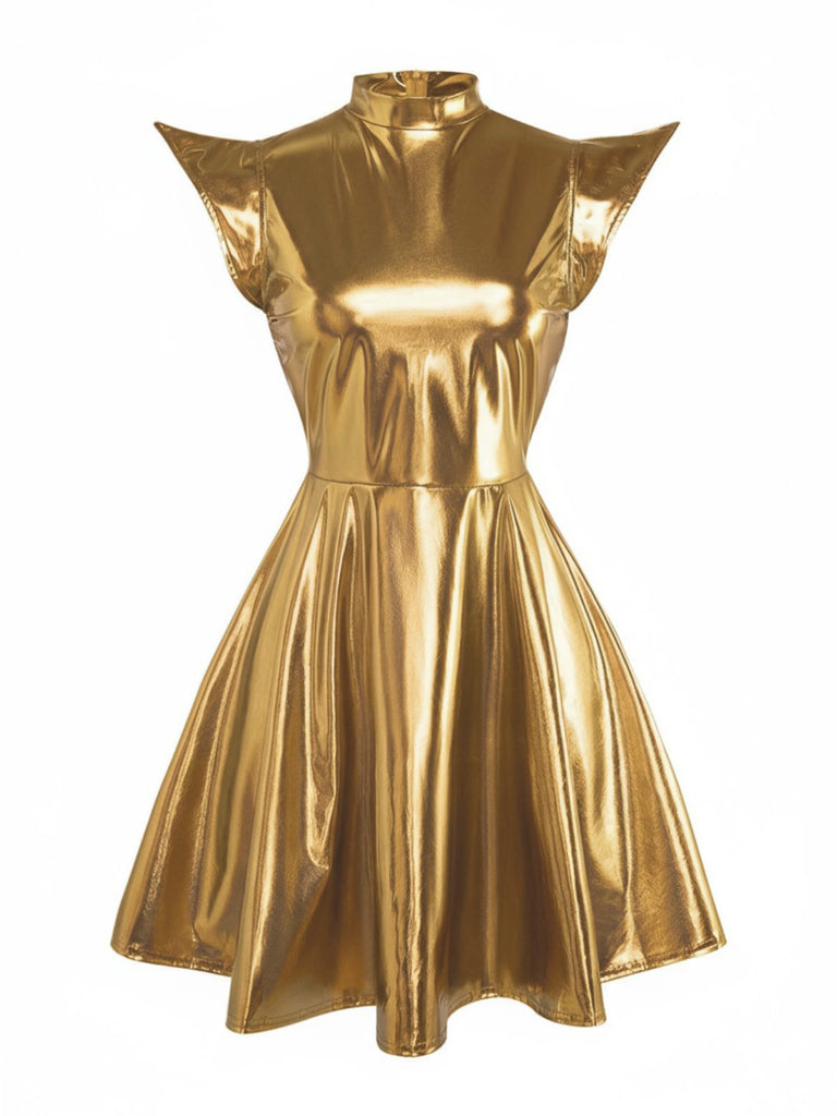 1980s Metallic Futuristic Party Mini Dress