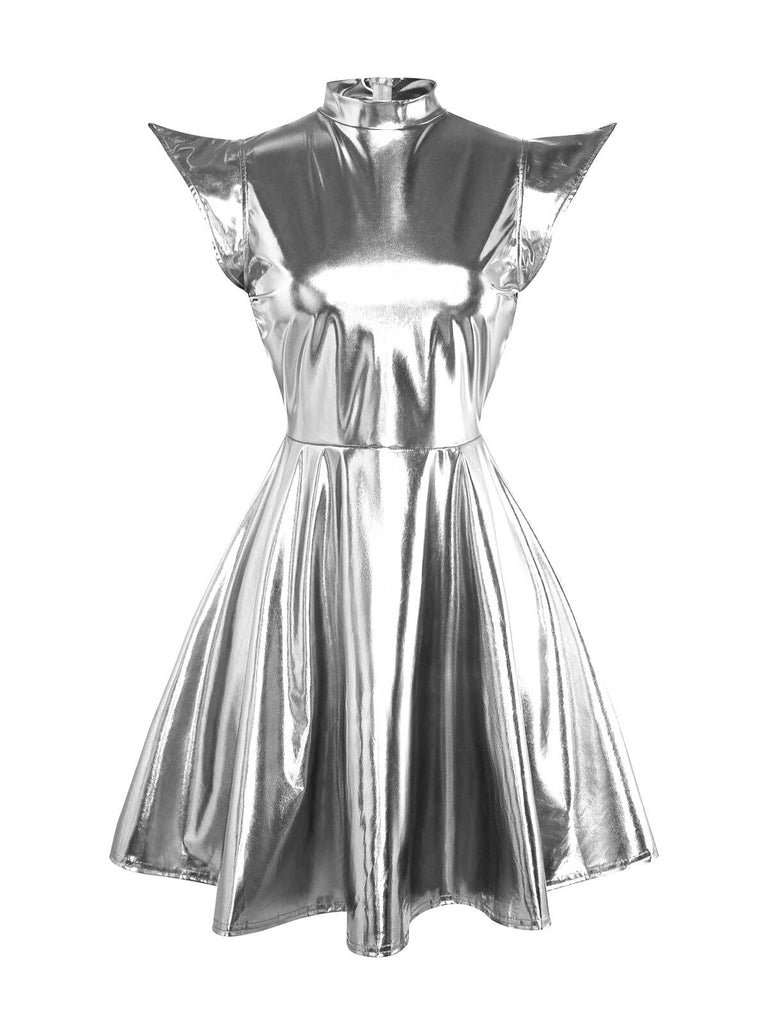 1980s Metallic Futuristic Party Mini Dress