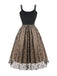 Black 1950s Gold Star Sequined Mesh Ruched Dress