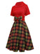 [Pre-Sale] Red 1950s Christmas Turtleneck Sparkle Sweater Plaid Dress