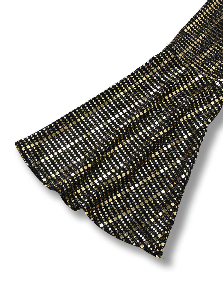 [Pre-Sale] Black&Gold 1980s Sequin Bell-Sleeve Jumpsuit