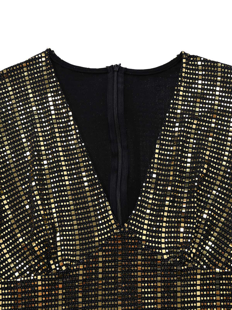 [Pre-Sale] Black&Gold 1980s Sequin Bell-Sleeve Jumpsuit