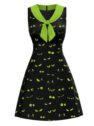 Black & Green 1960s Halloween Demon Eyes Dress