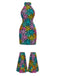 [Pre-Sale] Multicolor 1960s Rainbow Spider Web Halter Bodycon Dress