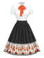 [Pre-Sale] Multicolor 1950s Halloween Dancing Skeleton Tie Neck Dress
