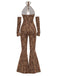 [Pre-Sale] Brown 1970s Leopard Halter Hollow Flared Jumpsuit