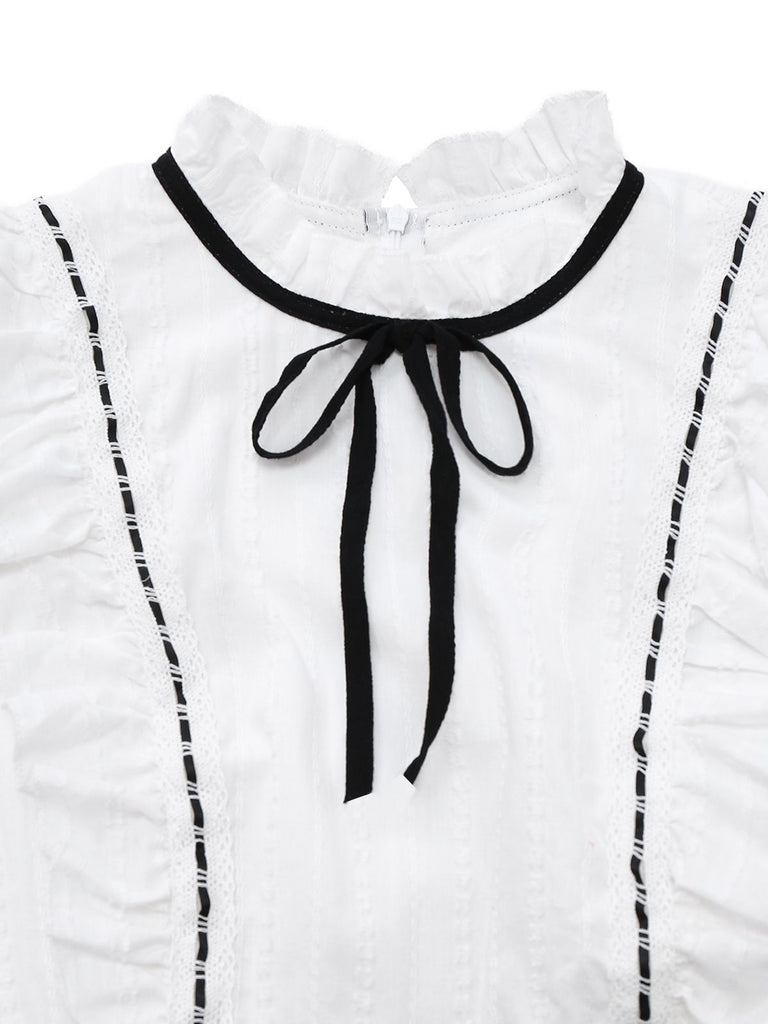 [Pre-Sale] 1930s Cotton Ruffle Collar Bow Tie Gingham Jumpsuit