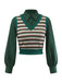 [Pre-Sale] 2PCS Green 1960s Diamond Check Knitted Vest Blouse & Skirt