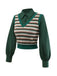 [Pre-Sale] 2PCS Green 1960s Diamond Check Knitted Vest Blouse & Skirt