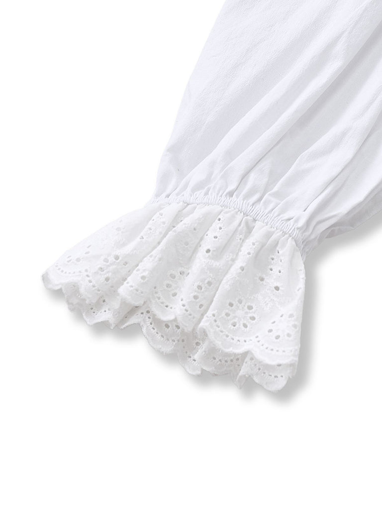 [Pre-Sale] White 1960s Puff Sleeve Bow Tie Blouse