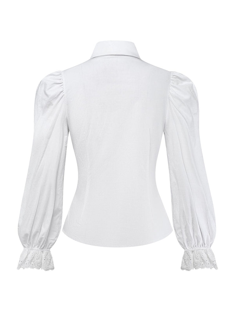 [Pre-Sale] White 1960s Puff Sleeve Bow Tie Blouse
