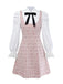 [Pre-Sale] 2PCS White & Pink 1960s Puff-Sleeve Bow Blouse & Tweed Pinafore Dress