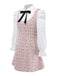 [Pre-Sale] 2PCS White & Pink 1960s Puff-Sleeve Bow Blouse & Tweed Pinafore Dress