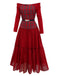 [Pre-Sale] Red 1940s Plaid Mesh Patchwork Off-Shoulder Dress