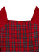 [Pre-Sale] Red 1940s Plaid Mesh Patchwork Off-Shoulder Dress