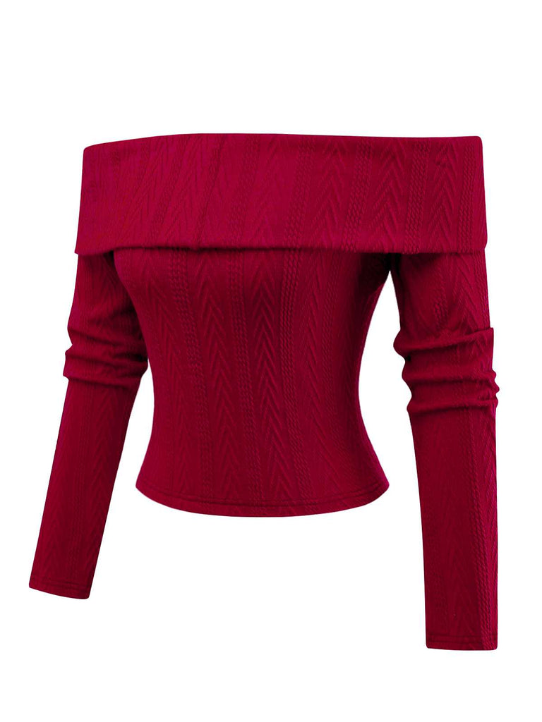 [Pre-Sale] Red 1950s Off-Shoulder Knitted Sweater