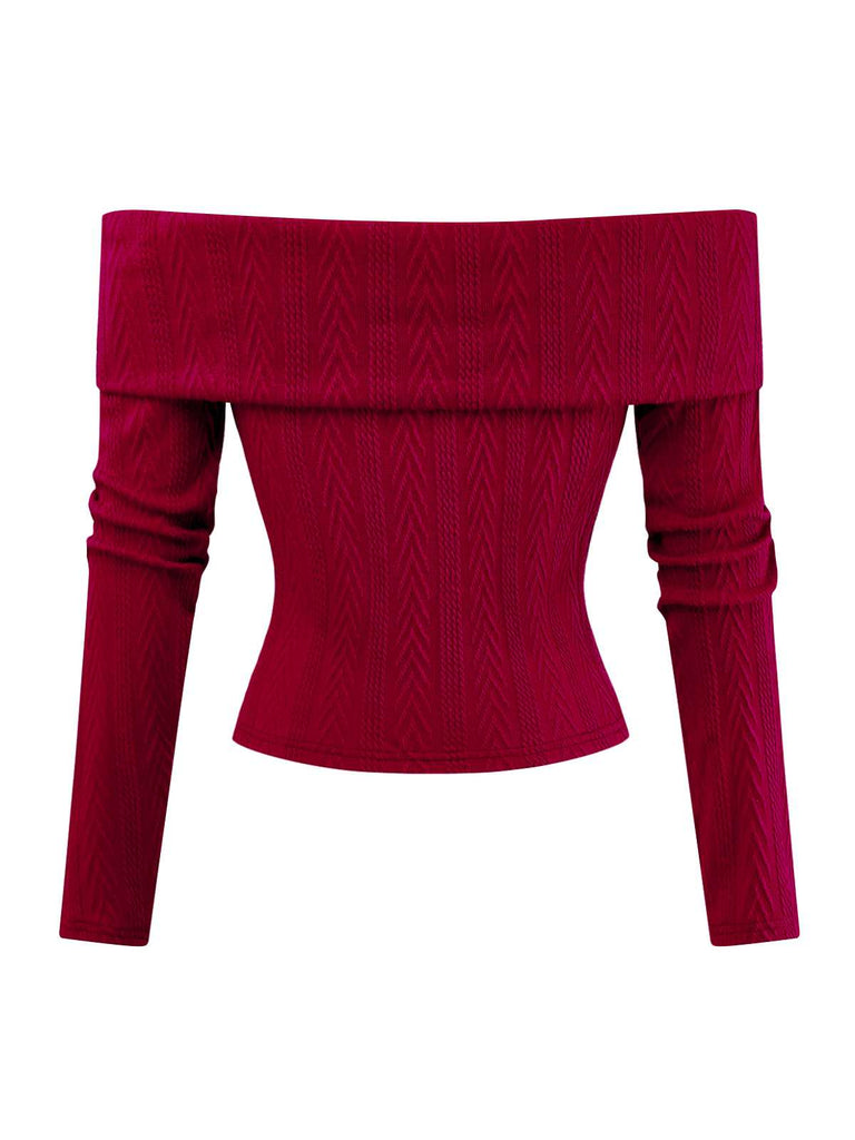 [Pre-Sale] Red 1950s Off-Shoulder Knitted Sweater