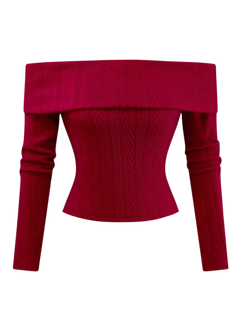[Pre-Sale] 2PCS 1950s Off-Shoulder Knitted Sweater & Bow Skirt