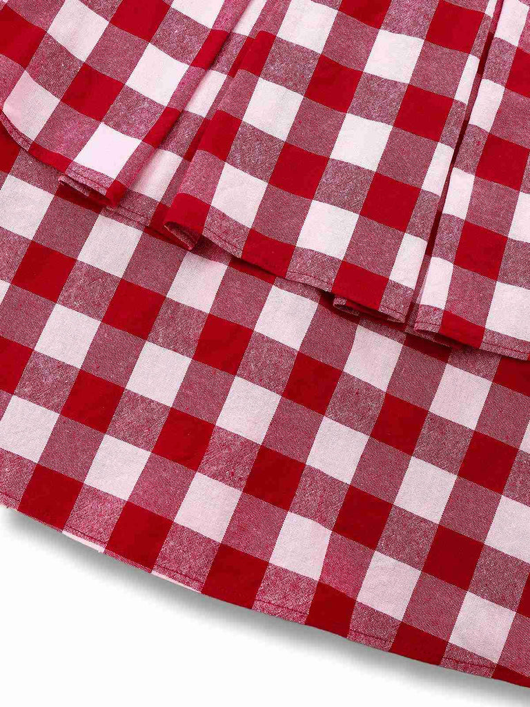 [Pre-Sale] Red 1950s Cotton Sweetheart Neck Knitted Plaid Dress