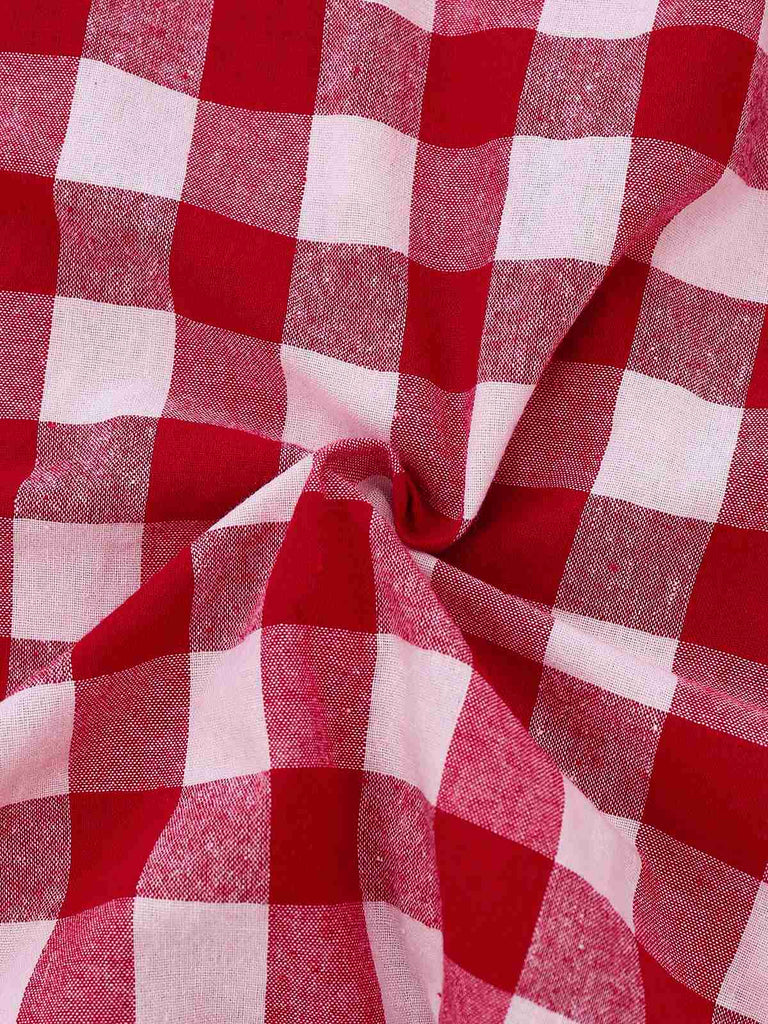 [Pre-Sale] Red 1950s Cotton Sweetheart Neck Knitted Plaid Dress