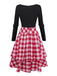 [Pre-Sale] Red 1950s Cotton Sweetheart Neck Knitted Plaid Dress