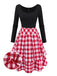 [Pre-Sale] Red 1950s Cotton Sweetheart Neck Knitted Plaid Dress