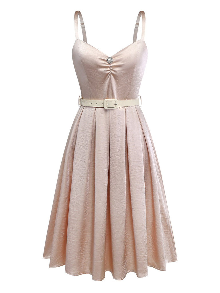 [Pre-Sale] Champagne 1950s Pearlescent Satin Waist Pleated Dress