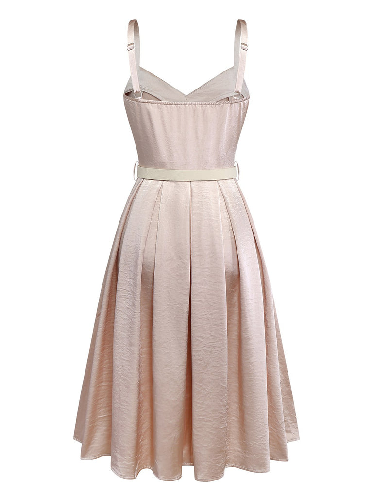 [Pre-Sale] Champagne 1950s Pearlescent Satin Waist Pleated Dress