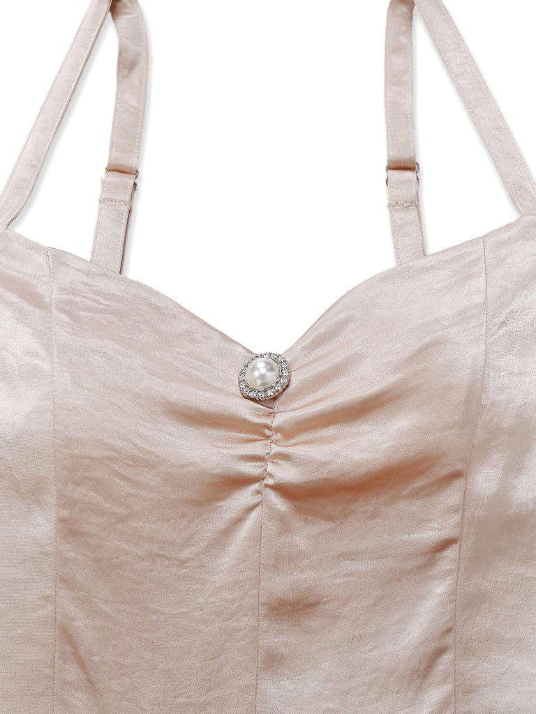 [Pre-Sale] Champagne 1950s Pearlescent Satin Waist Pleated Dress