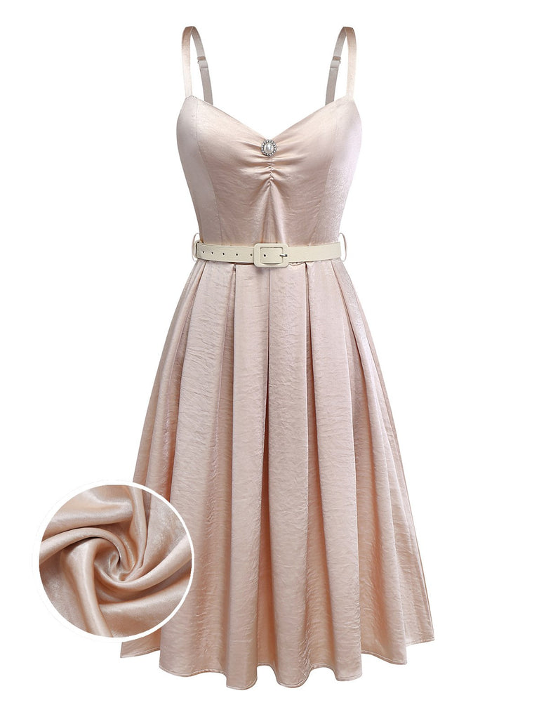 [Pre-Sale] Champagne 1950s Pearlescent Satin Waist Pleated Dress
