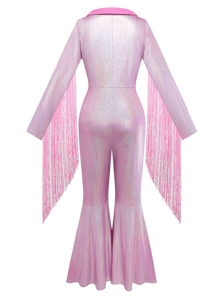 [Pre-Sale] Pink 1970s Flashing Tight Tassel Wide-Leg Jumpsuit